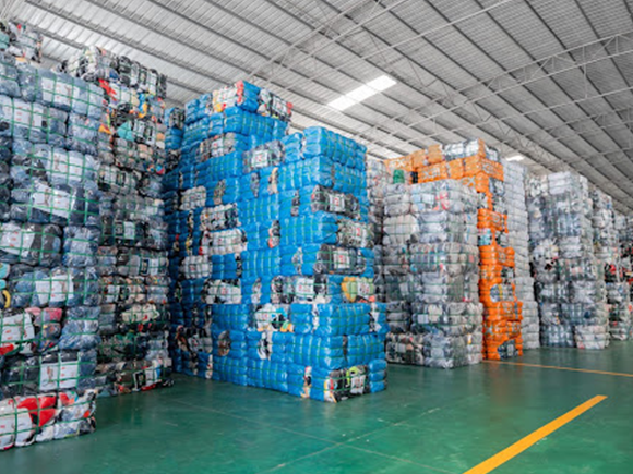 bales of clothes factory