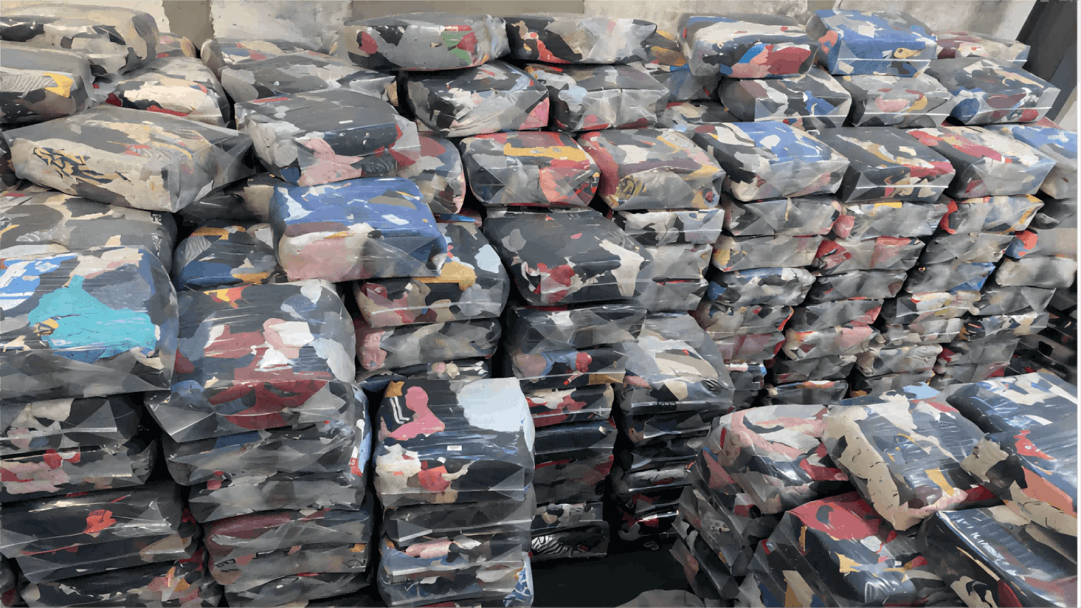Bales of rags stocked in a factory