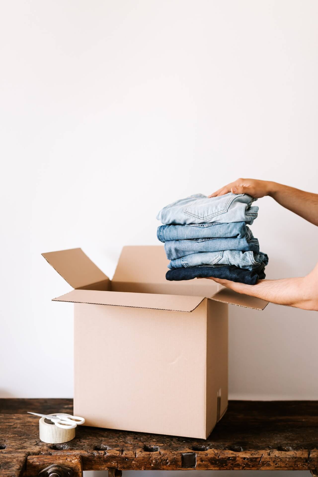 Used clothing arranged in a box