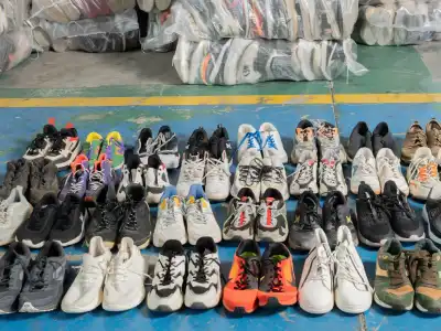 selection of used athletic shoes