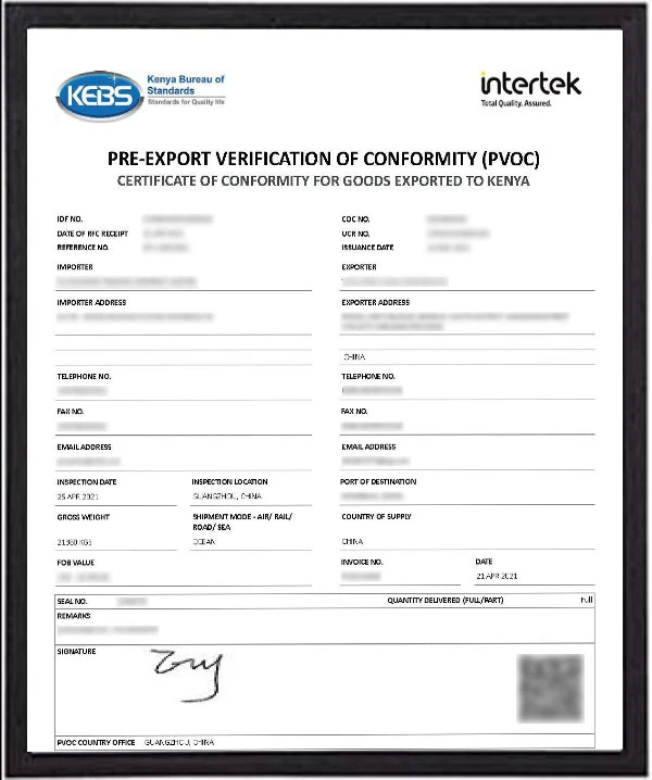 Pre-export verification of conformity