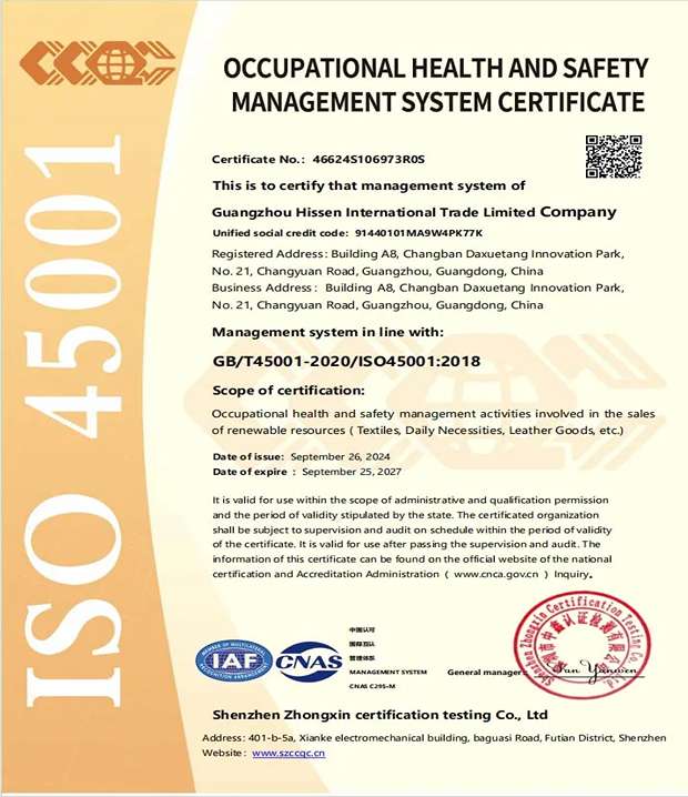 ISO 45001 system certificate