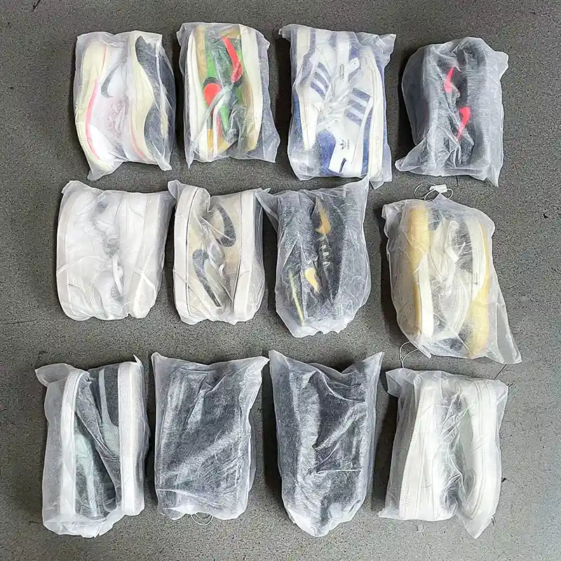 washed used shoes in package