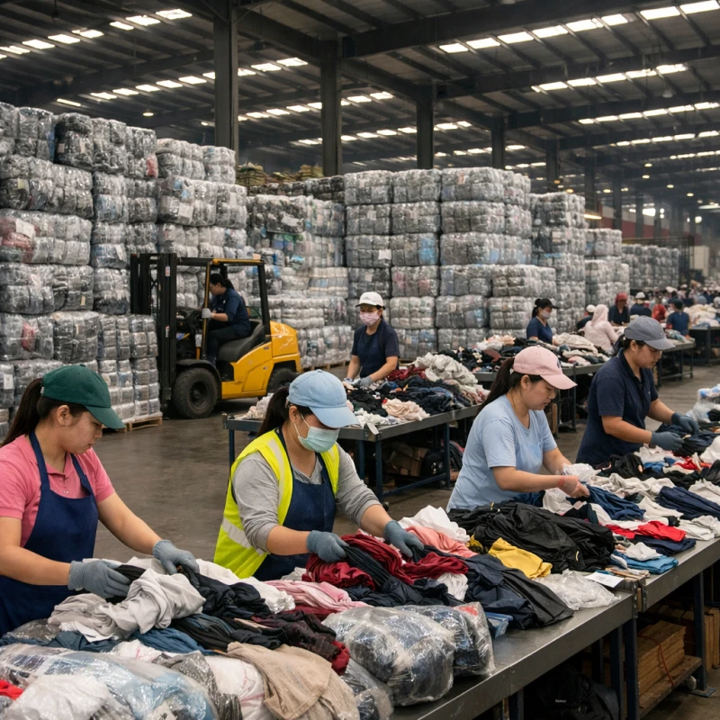 grade A used brand name clothing sorting at origin facility