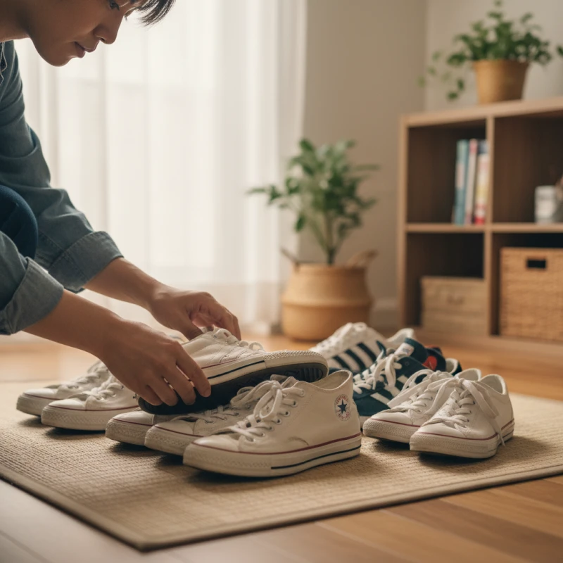 Wholesale second-hand shoes arranged for resale evaluation