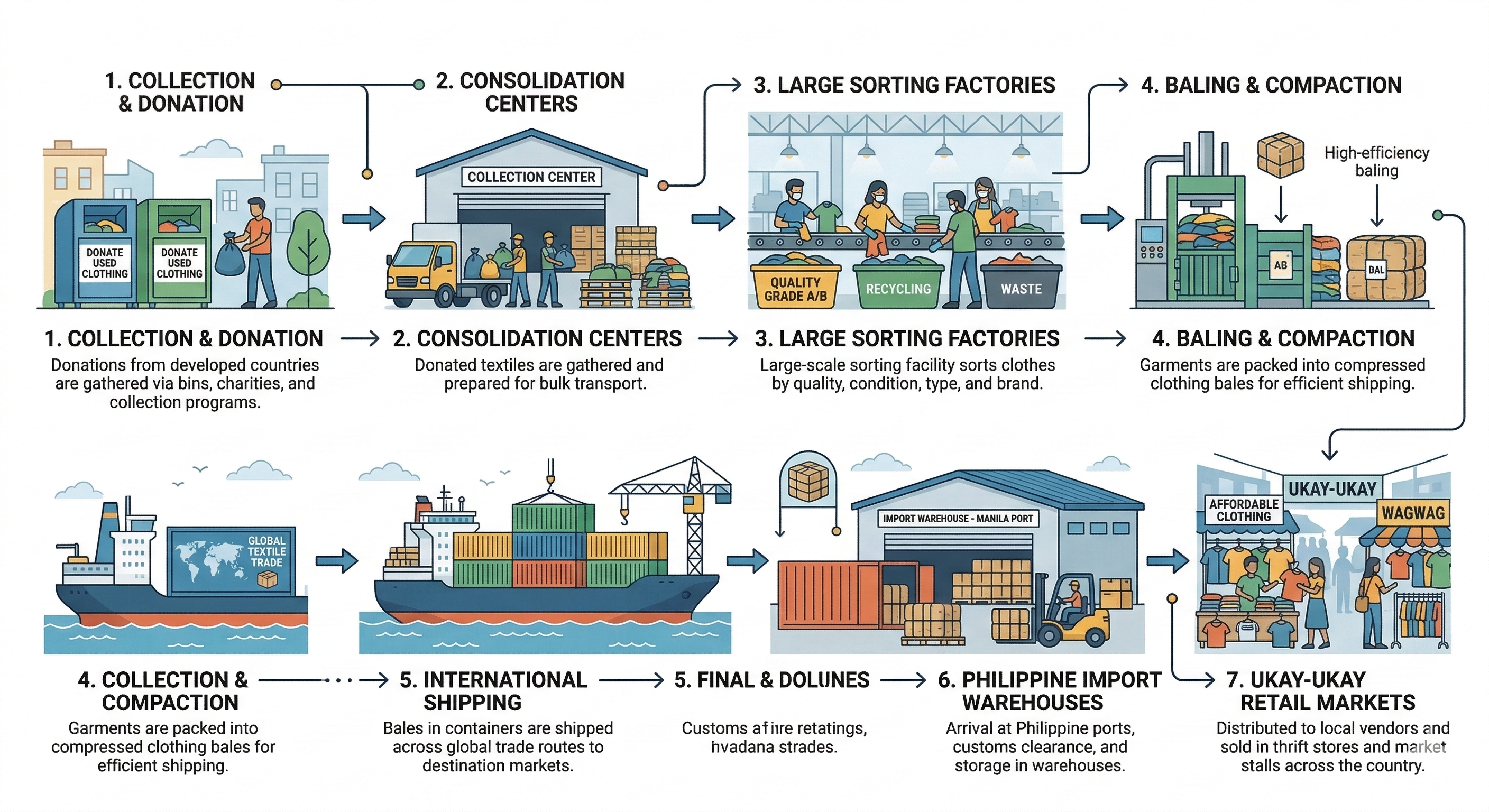 Used clothing supply chain cost stages