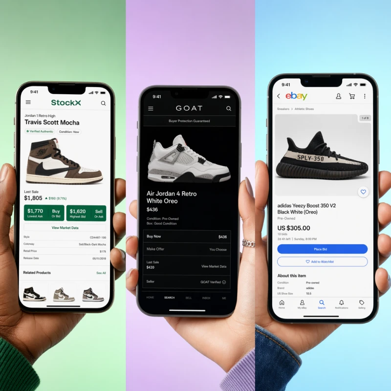 StockX, GOAT, and eBay platforms for reselling sneakers