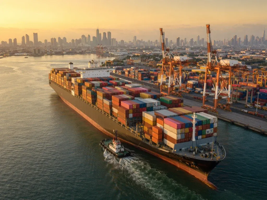 Container ship arriving at Manila port — China to Philippines used clothing shipping route