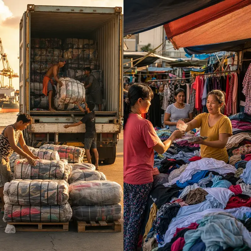 Ukay-ukay used clothing import business profit concept — container to market stall Philippines