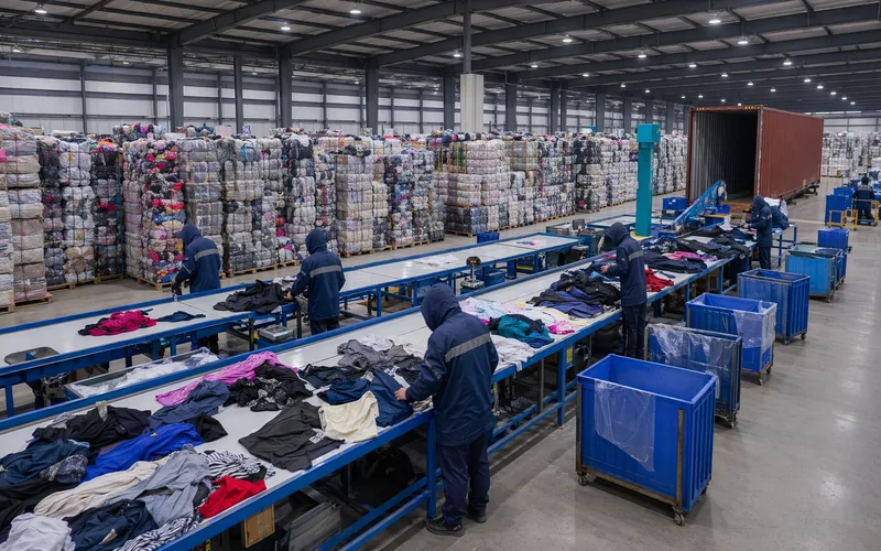 Sorted clothing bales in an Indetexx facility