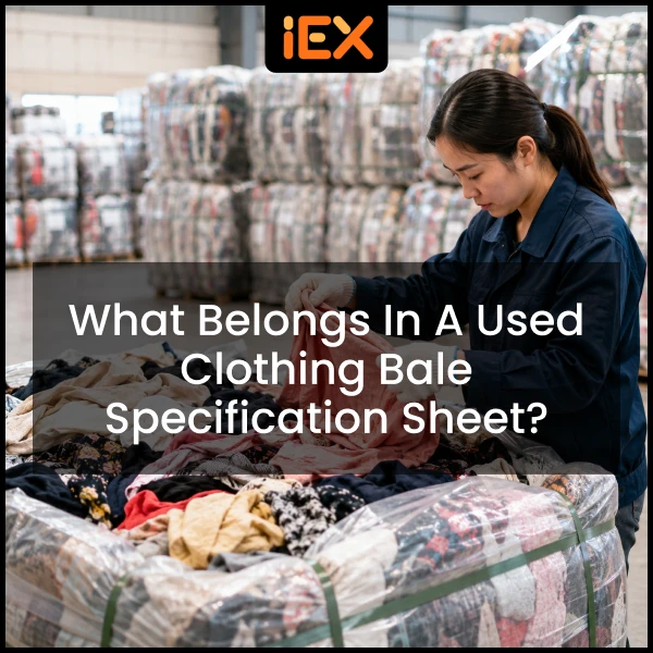 What belongs in a used clothing bale specification sheet
