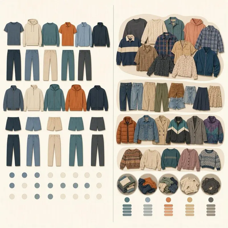 Editorial comparison of fixed-brand wholesale stock and mixed-brand used clothing